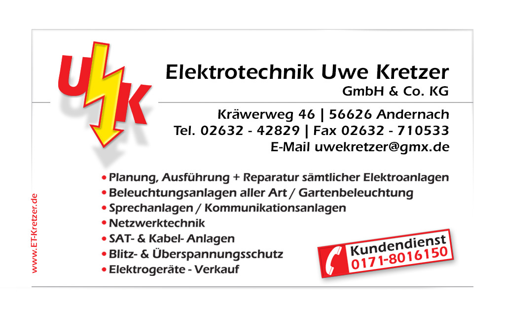 Elektrotechnik Uwe Kretzer. Kundendienst: 0171-8016150